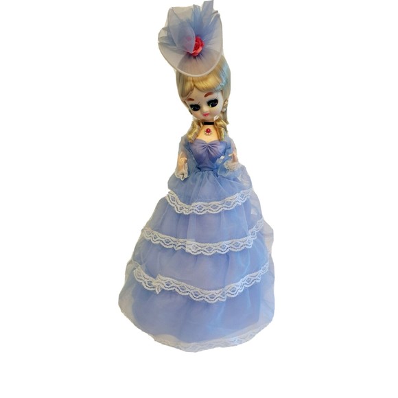 BRADLEY Vintage BIG EYE Blonde Doll Lavender Purple Sheer Dress Lace Trim 16" - Picture 2 of 14